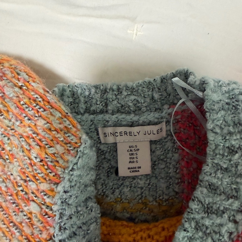 Multicolor Patchwork Knit Sweater - Colorful Striped Design - Picture 3 of 3